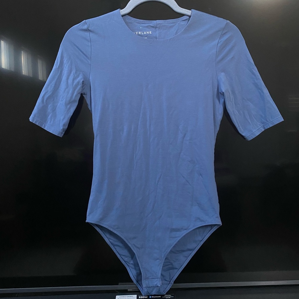 Everlane The Short Sleeve Crewneck Bodysuit Base Layer French Blue, Size S